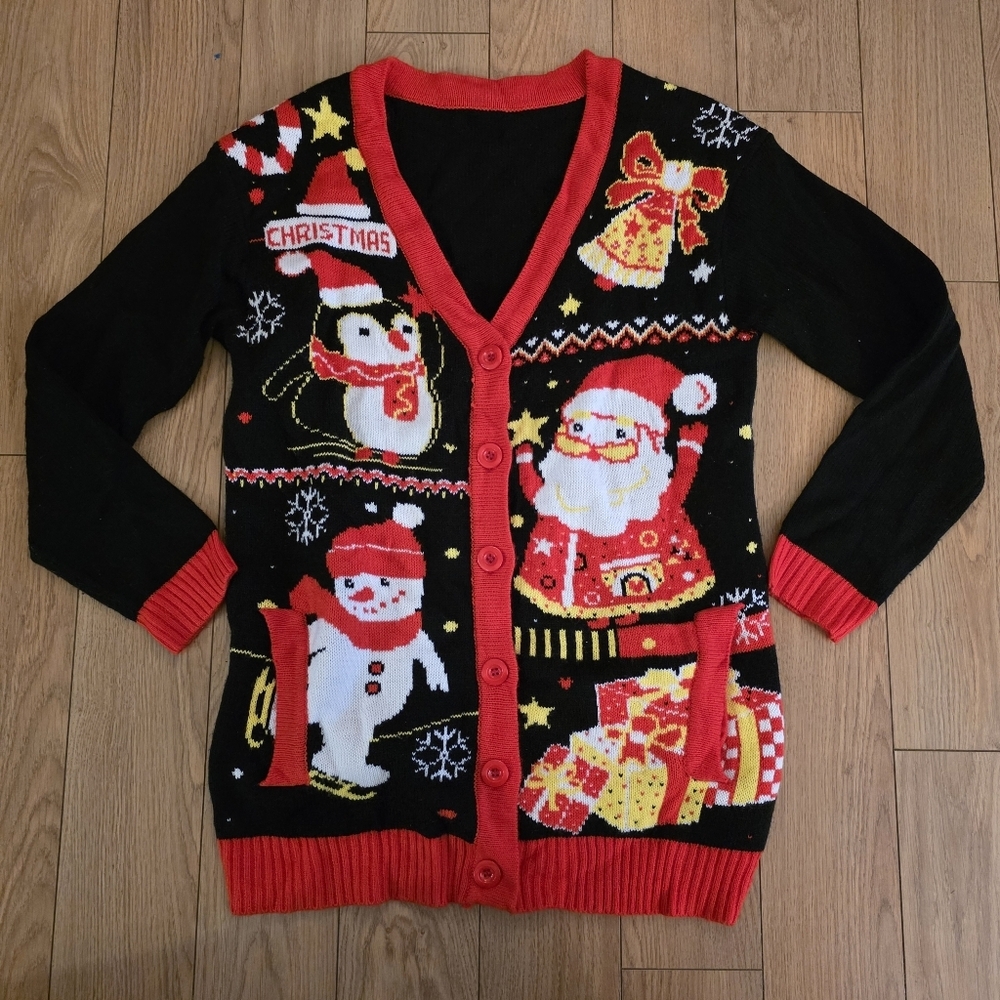 Oversized Button Up Christmas Cardigan- Oversized Medium